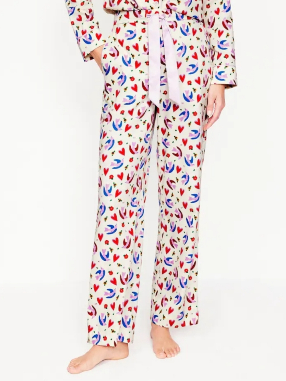 Boden Cotton Sateen Pyjama Trouser Pajama Pants Hearts Birds Flowers Floral 8